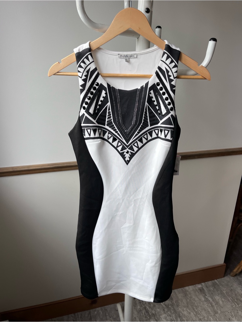 Vintage Charlotte Russe Black & White Geometric Bodycon Mini Dress
